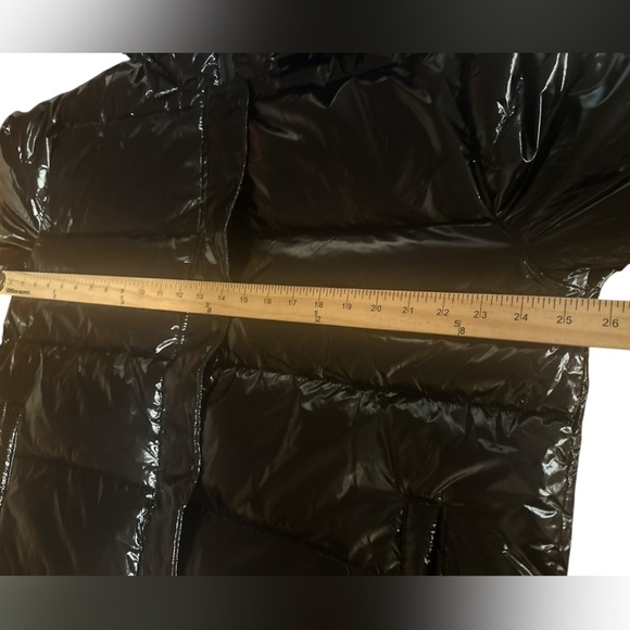 Mono B Faux Leather Jacket Size Large Black Puffer High Neckline Removable Hood - Picture 11 of 13